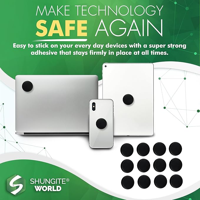 12 pcs Authentic Shungite Stickers Polished 40 mm / 1.57" Genuine Healing Energy Stone Protection Plate for Cell Phone Case Tablet Laptop Computer Noble Gemstone Protector Crystal