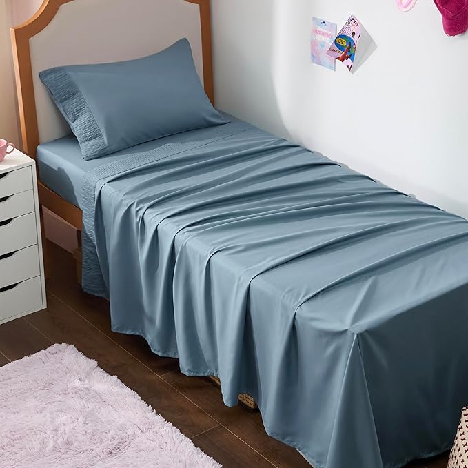 Bedsure Twin XL Sheet Sets Dorm Bedding - 3 Pieces Soft Extra Long Twin Sheets, Hotel Luxury, Easy Care Microfiber for Women, Men, Mineral Blue