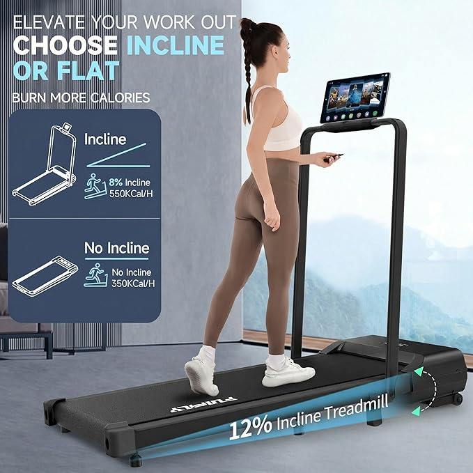 FUNMILY Upgrade Walking Pad Folding Treadmill with 12%/15% & Handle Bar, 3.5HP Foldable Under Desk Compact Treadmills for Home/Office/Gym, 400+lb Capacity, Shock Absorption