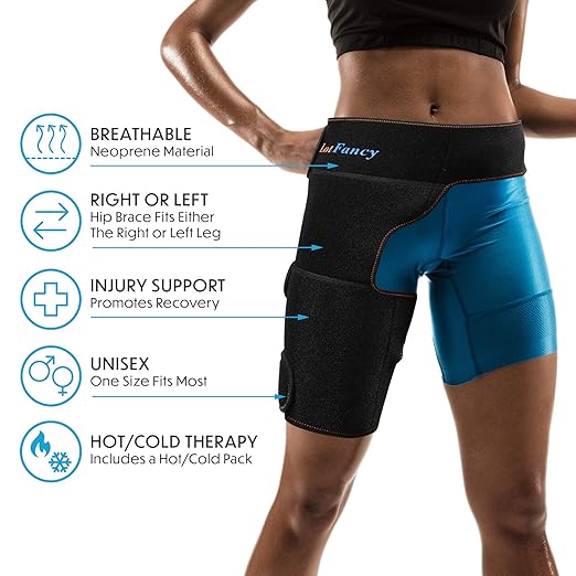 LotFancy Hip Brace with Hot Cold Pack, Hip Ice Pack Wrap for Women and Men, Groin Compression Wrap for Sciatica, Pulled Hamstring, Arthritis, Thigh Injuries, Bursitis Pain Relief