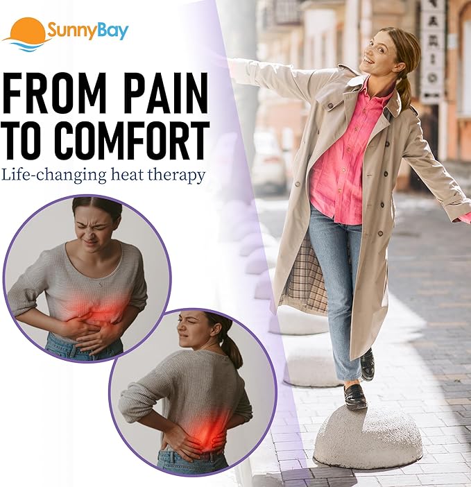 SunnyBay Heat Patches for Menstrual Cramp, Air-Activated Adhesive Heat Pads for Period, 130 F Warmth up to 8 Hours, Stick to Clothing Not Skin, 2.75 x3.5 inches, 10-Count