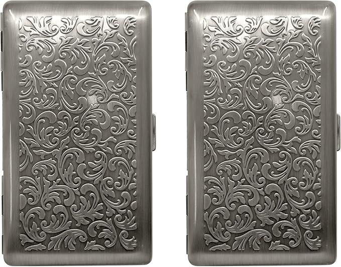 Set of 2 Metal-Plated Weekly (7-Day) Pill Box Case & Portable Medicine Organizer (Large Antique Silver)