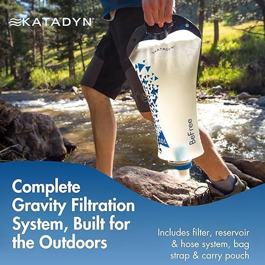 Katadyn Gravity BeFree 3.0L Water Filter, Fast Flow, 0.1 Micron EZ Clean Membrane Personal Small Group Camping, Backpacking Emergency Preparedness, Clear, 8020470