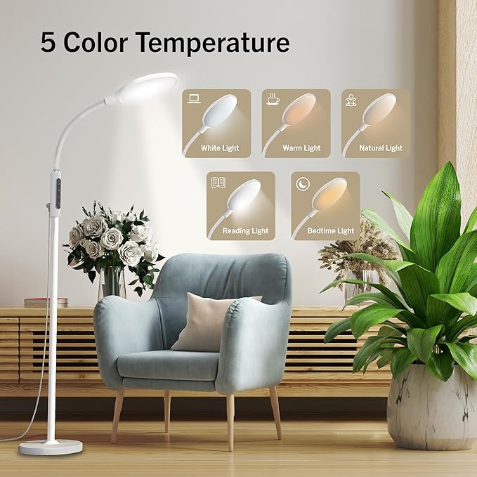 PRIMETEK Light Lamp, Dual Control with Remote & Touch Screen, 10000LUX, Adjustable Neck, Multi-Purpose, Portable, LED Light Technology, 5 Color Temperatures & 10 Brightness Levels, UV-Free