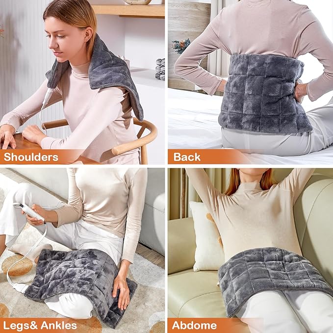 Massaging Heating Pad for Back Pain Relief, 12"x24" Weighted Heating Pads with Massager for Neck/Shoulder/Leg 2.86 Lbs Electric Heated Pad,9 Massage Modes &3 Heat Levels(Grey)