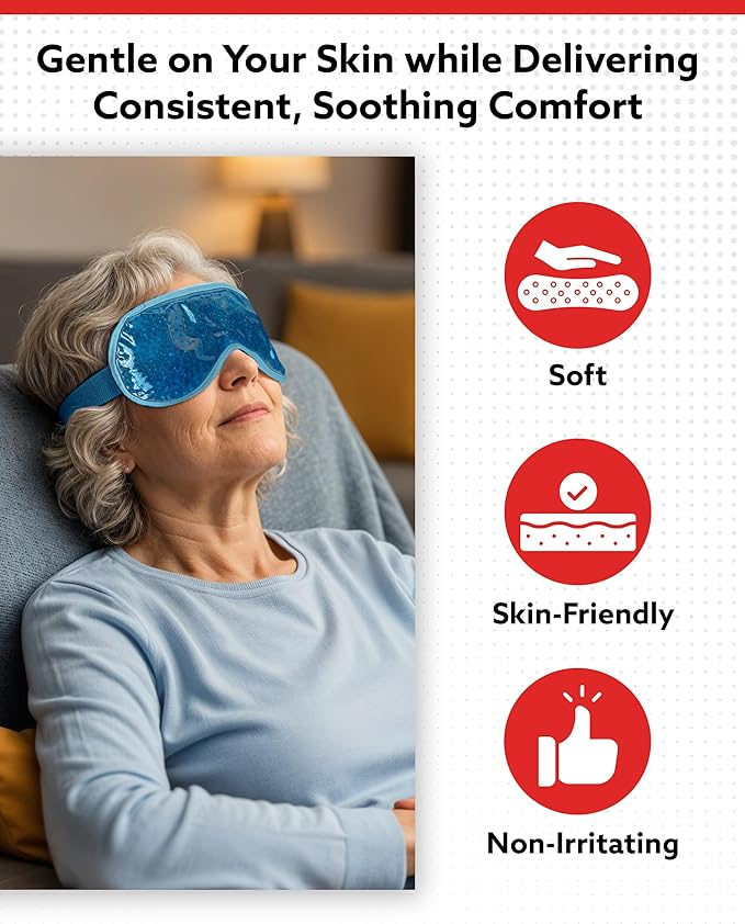 Alpi Plush Gel Beads Hot/Cold Eye Mask – Eye Masks for Dark Circles and Puffiness – Microwavable Plush Pack for Relaxation & Tension Comfort – Reusable Heated or Cooling Compress – Baby Blue, 8”x4”