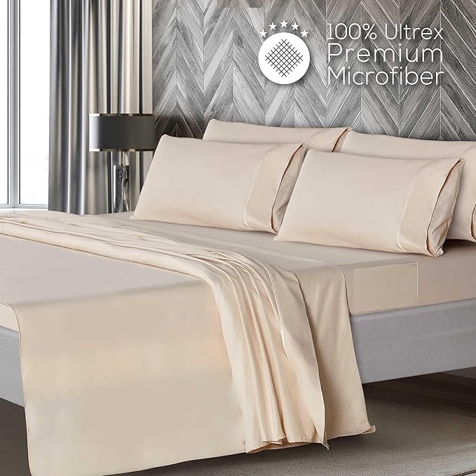 Mueller UltraTemp 6 PC Queen Sheet Set - Ultra-Soft Luxury Series, Cooling & Breathable Hotel Luxury Bed Sheets, Deep Pocket Wrinkle-Free Oeko-TEX, Cream