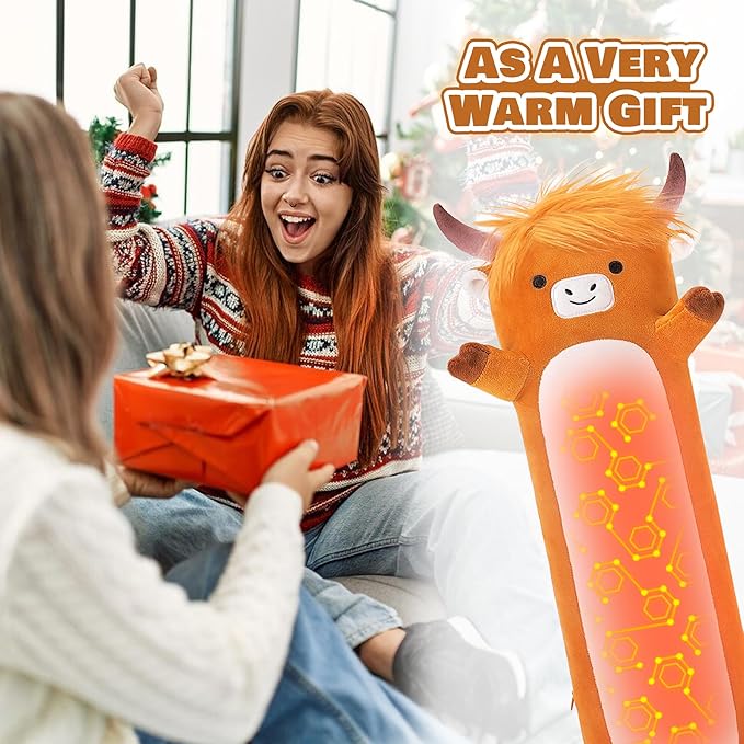 Highland Cow Heating Pad for Period Cramps and Menstrual Pain Relief,USB Heating Pad Stuffed Animals-20” Electric Plush Heated,Cute Portable Electric Plushies Gifts for Women Teens Girls