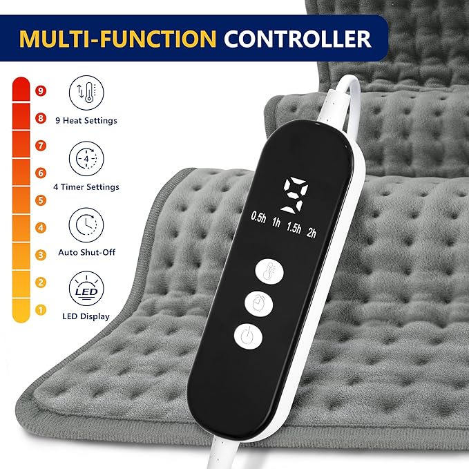 Heating Pad for Back & Period Cramps, 12"x24" Large Electric Heat Pads for Neck/Shoulder Muscle Pain Relief, Personalized Initial Dry/Moist Heated Blanket Machine Washable, Birthday Gift