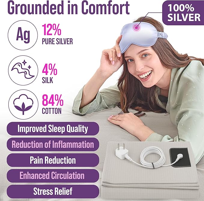 Earth Grounding Sheets Full Size with 12% Silver Fiber & 4% Silk & 84% Cotton - Beige - Quality Certified Grounded Well Bed Sheet - Conductive Fitted Sheet for Better Sleep