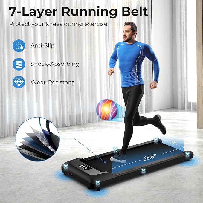GYMAX Walking Pad, 2.25HP Under Desk Treadmill with LED Display, Remote Control & 7-Layer Belt, Compact Portable Jogging Running Machine for Home Office Small Space