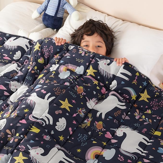 Sivio Weighted Blanket 7lbs, Unicorn Cooling Weighted Blanket, Breathable Heavy Blankets for Sleeping & Calming, Washable Throw Blanket, 41"x60", Navy Blue