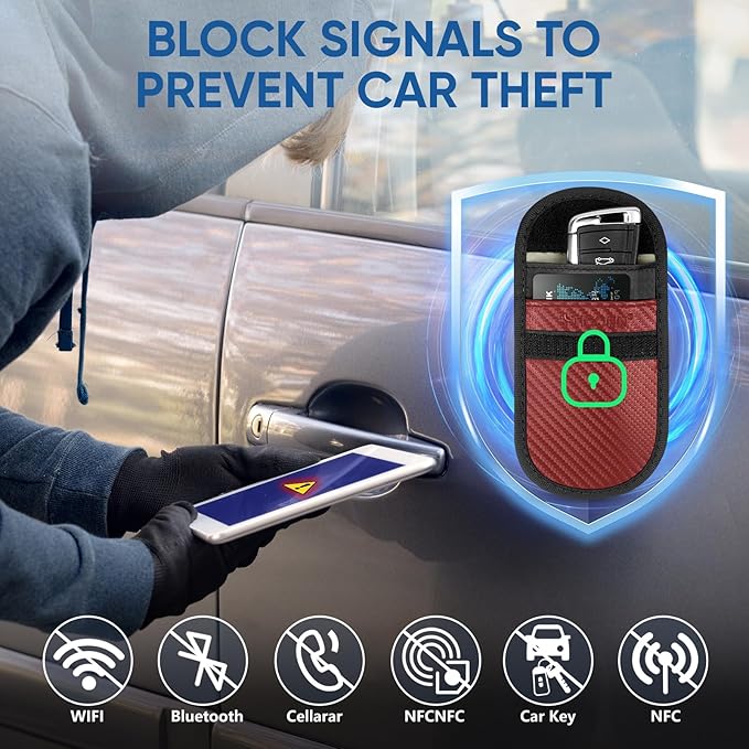 TICONN 2PK Faraday Bags for Car Keys Fob, 3.5"X5.0" Faraday Cage Protector, Car RFID Signal Blocking, Anti-Theft Pouch Anti-Hacking Case Blocker (Red, M)
