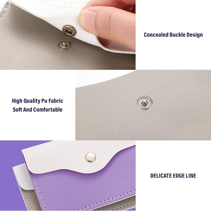 Tondiamo 2 Pack Birth Control Pill Case Holder PU Leather Pill Sleeve Packet 4.33 x 3 Inch Discreet Birth Control Pouch with Snap Closure Key Ring for Pills Card Organizer(Light Gray, Light Purple)