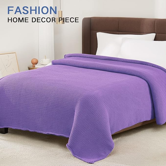 Guohaoi Knitted Weighted Blanket Kids (Purple 50"x60" 5lbs) No Beads Cooling Heavy Blanket, Home Decor Breathable Chunky Knit Throw Blanket for All-Season Use