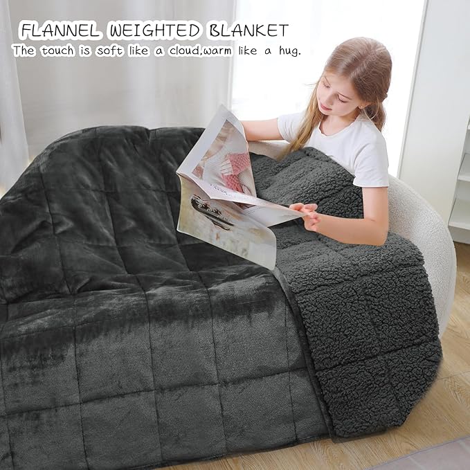 Aemicion Weighted Blanket for Adults (10lbs,48"x72",Dark Grey on Both Sides) Twin Size Sherpa Fleece Heavy Blanket for Sleeping Perfect for 80-110lbs,Machine Washable