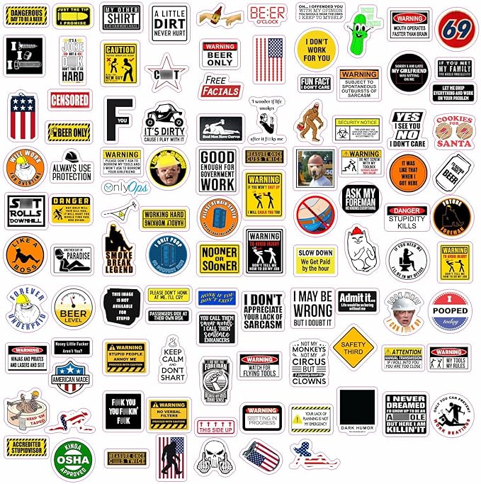 BulbaCraft Funny Hard Hat Stickers for Men - Hardhat Stickers, Tool Box Decals, Toolbox Accessories - Construction, Mechanic Helmet Decals for Adults, Gifts for Women & Men