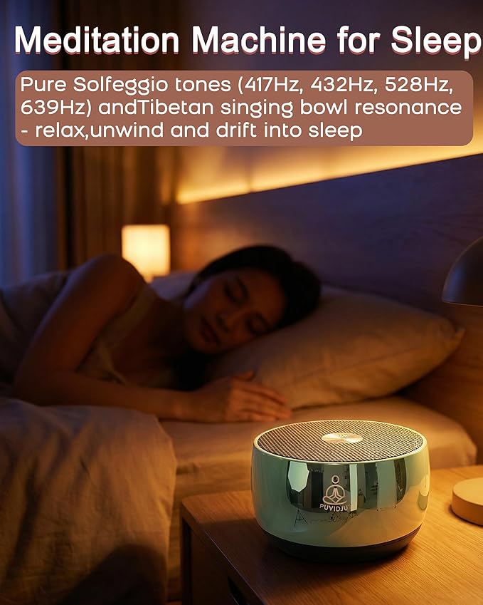 Rain Drum Alternative–PUVIDJUT M3 Musical Instruments with Meditation Chime,5 Solfeggio Frequencies (417-639Hz), for Inner Peace, Deep Sleep & Chakra Healing, USB-C Rechargeable (Green)