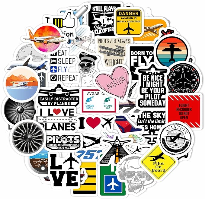BulbaCraft 100Pcs Aviation Stickers and Decals, Pilot Stickers for Laptop, Airplane Decals, Aviation Gifts, Airplane Party Decorations, Gifts for Women & Men