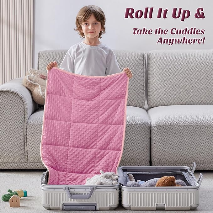 anfie Weighted Blanket Kids(20"x30" 2lbs) Weighted Blanket Cooling Blanket for Sleeping,Throw Size Breathable Blanket with Premium Glass Bead(Pink)
