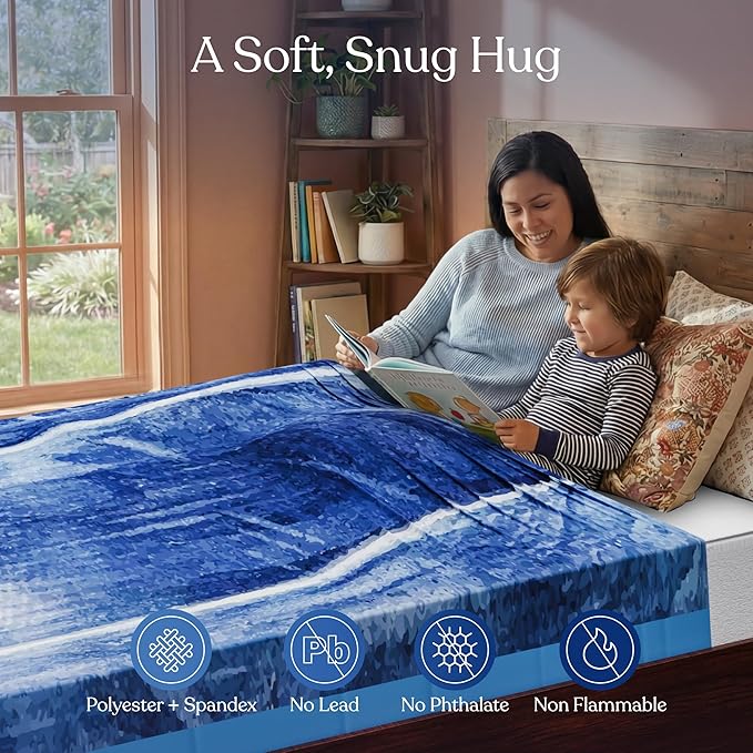 Deep Pressure Sensory Bed Sheet – Full Sensory Compression Sheet Breathable Sleep Pod Blanket for Better Sleep Support – Calming Compression Blankets for Kids and Adults Classic Denim