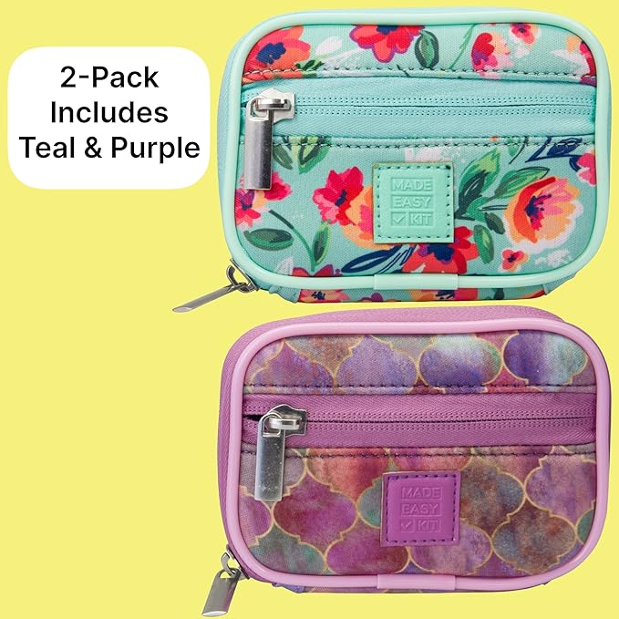 Made Easy Kit Pill Case - Weekly Medicine Organizer with Removable Seven-Day Vitamin & Supplement Box - Premium Neoprene for Travel Purse Accessory (Teal Purple)