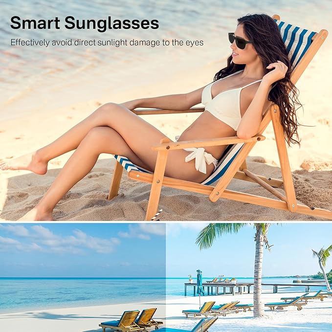 Smart Glasses for Men & Women, UV400 Polarised Lenses, Intelligent Touch&Voice Assistant, Open-Ear Speaker, Compatible with iOS/Android, Bluetooth Audio Sunglasses for Driving/Travel/Cycling