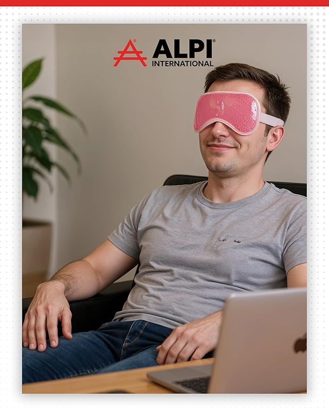 Alpi Plush Gel Beads Hot/Cold Eye Mask – Eye Masks for Dark Circles and Puffiness – Microwavable Plush Pack for Relaxation & Tension Comfort – Reusable Heated or Cooling Compress – Pink, 8”x4”