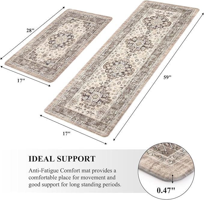 Pauwer Anti Fatigue Kitchen Mat Set of 2 Non Slip Kitchen Mats for Floor Cushioned Kitchen Rugs Comfort Standing Mat Farmhouse Waterproof PVC Foam Kitchen Floor Mat Runner