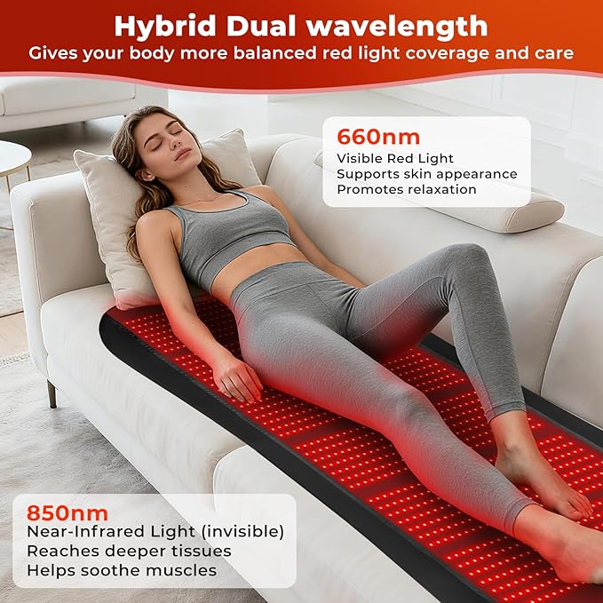 Red Light Therapy Mat for Body, 76.8"x 39.4" Red Light Therapy Pad with Controller, 1260pcs 2 in 1 LEDs (660nm & 850nm), Adjustable Timer & Intensity