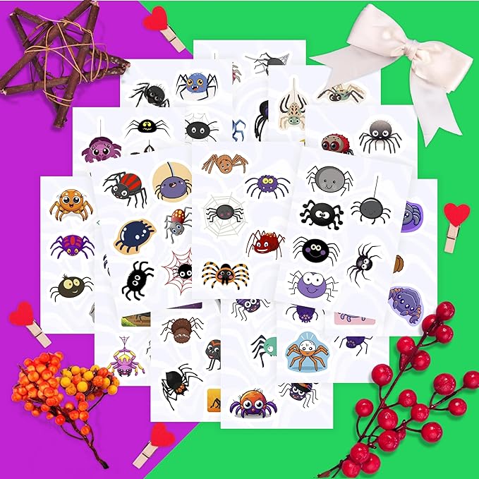 BulbaCraft 100Pcs Spider Stickers for Water Bottle and Laptop - Spider Party Supplies & Decorations, Waterproof Vinyl Decals, Cute and Creepy Stickers, Gifts for Women & Men