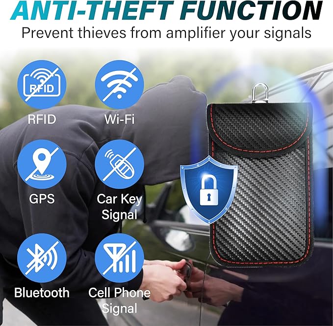 2 Pcs Faraday Bag for Car Keys, Car Accessories RFID Signal Blocking Pouch, Anti-Theft Key Fob Protector, Cell Phone Signal Blocker Case, Car Key Fob Cage (Small)