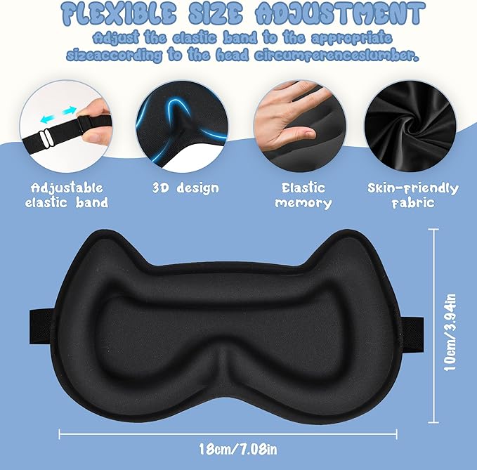 Kids Sleep Mask: 3D Contoured Cup Eye Mask, Blindfold with Adjustable Strap, Kids Eye Cover for Boys, Girls, Teens, Pressure-Free with Memory Foam Face Mask (Blue)