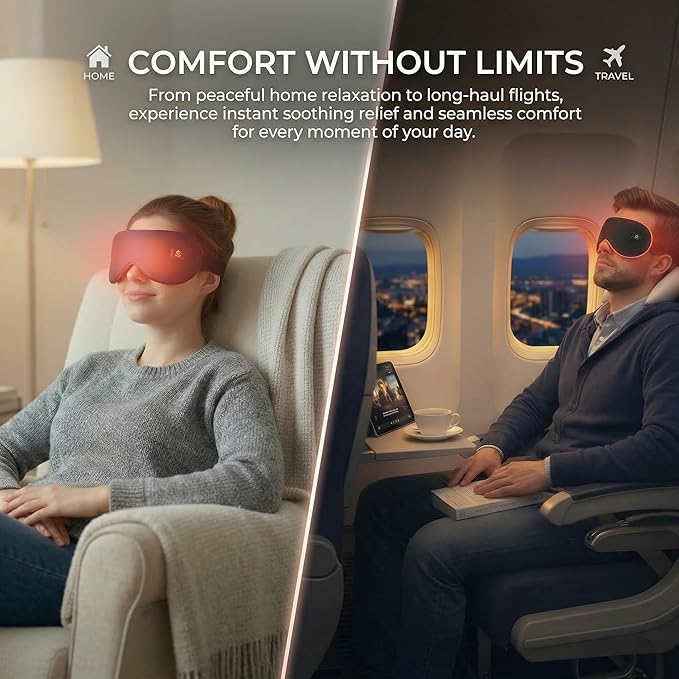 Heated Eye Mask for Dry Eyes, Hot & Cold Eye Compress Set, Cordless Rechargeable Sleep Mask, 3 Heat Levels, Eye Strain Relief, Washable Cover, Gift Box for Travel & Relaxation