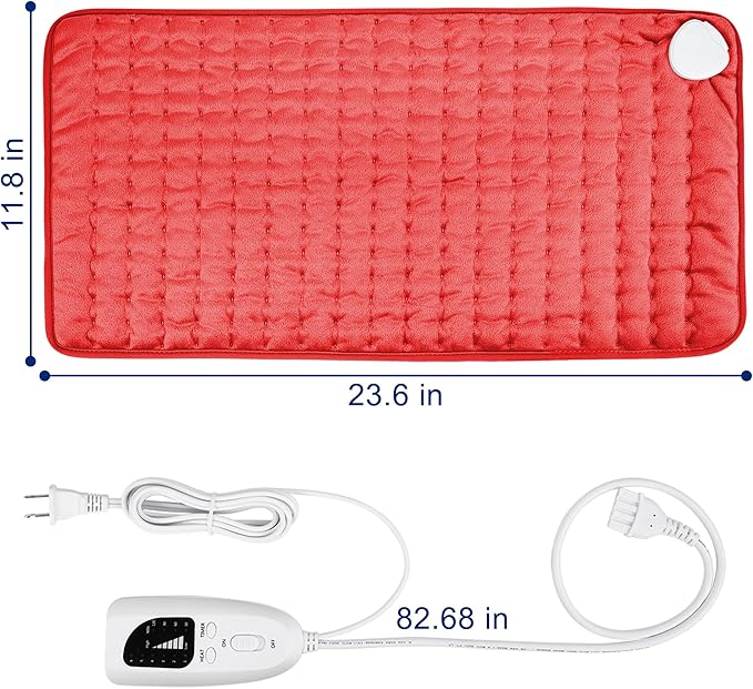 24"X12" Electric Heating pad with 6 Heat Settings, Auto Shut Off, Red Dry Electric Heating for Back Neck Knee Arms Legs Shoulder Heat Pads for Christmas Birthday Father's Day Mother's Day
