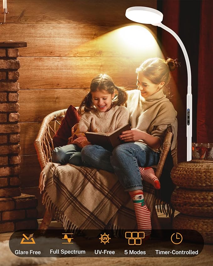Sunlight Lamp, 11000 Lux Full Spectum UV-Free LED Sun Light Floor Lamp with 5 Modes, 3 in 1 Mount, CRI97 Adjustable 10 Brightness/Timer/Memory, White