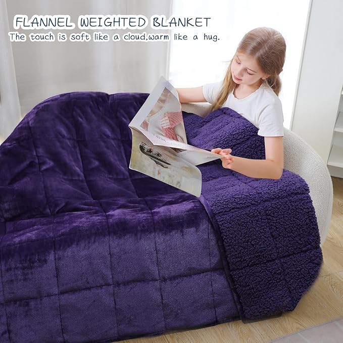 Aemicion Weighted Blanket (10lbs, 48"x72",Purple on Both Sides),Cozy Warm Sherpa Fleece Heavy Blanket Weighted Twin Size for 80-110lbs with Glass Bead,Machine Washable