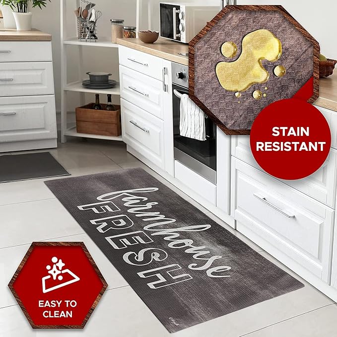 J&V TEXTILES Kitchen Mat Cushioned Anti Fatigue Floor Mat,19.6"x55", Thick Non Slip Waterproof Kitchen Rugs and Mats, Standing Mat for Kitchen,Floor,Home,Office,Desk,Sink,Laundry (Farmhouse Fresh)