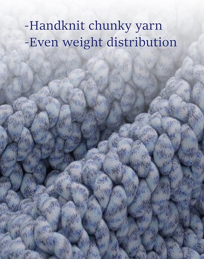 YnM Weighted Blanket, Handmade Chunky Knitted Design, Soft and Cozy, Temperature Regulating and Breathable, Machine Washable Throw for Sleep or Home Decor (Blue Fancy Yarn, 80x87 Inch, 25lbs)