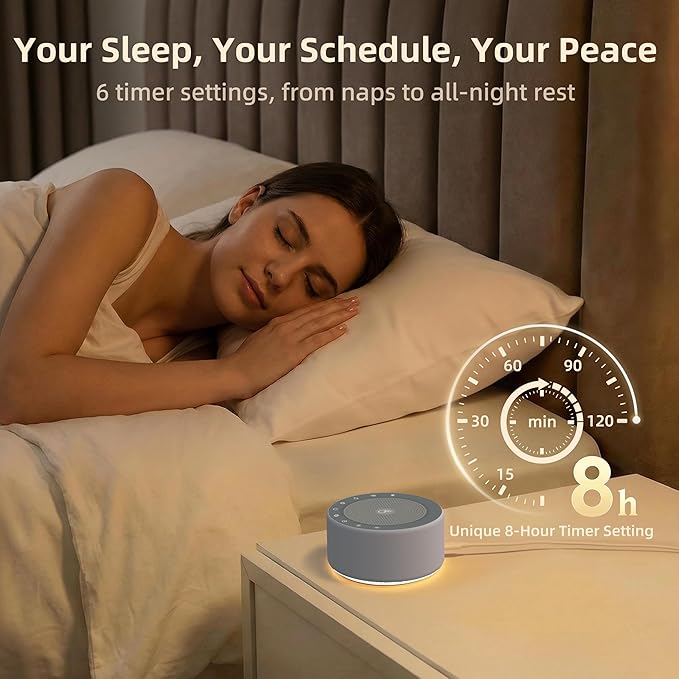 Kipcush White Noise Machine with Night Light – Nursery Sound Machine with Soft Non-Glare Lamp, 30 Soothing Sounds, 8 Color Lights, Up to 8-Hour Timer for Baby & Adults