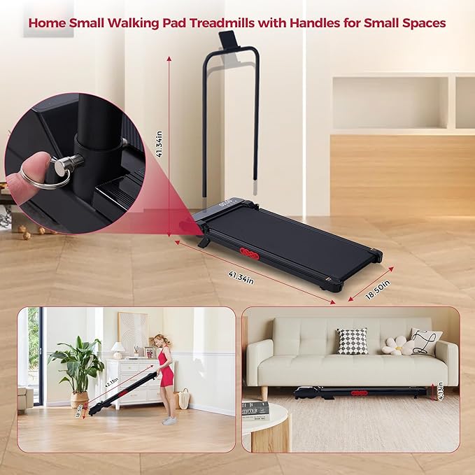 Walking Pad with Handle Bar and Incline, 3.0HP Under Desk Treadmill for Home Small Space, 0.6-7.6MPH Portable Walking Pad Treadmill with Handles, 350LBS, 2026 Upgrade