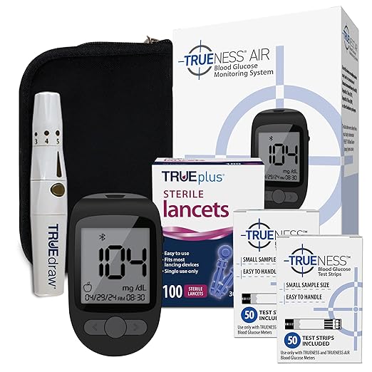 TRUENESS AIR Blood Glucose Meter Bundle - Blood Glucose Monitor, Case, 100 Test Strips, 100 Lancets, Lancing Device - Fast, Easy Testing Supplies for Home Use