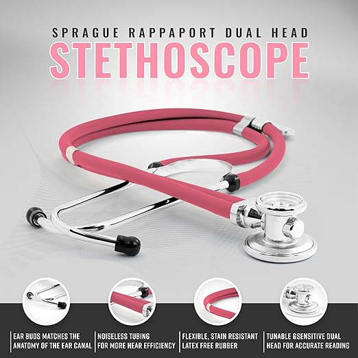 ASA TECHMED Medical Starter Kit – Stethoscope, Durable Blood Pressure Monitor, EMT Shears & Protective Carrying Case – Ideal for Healthcare Students & Professionals, Pink