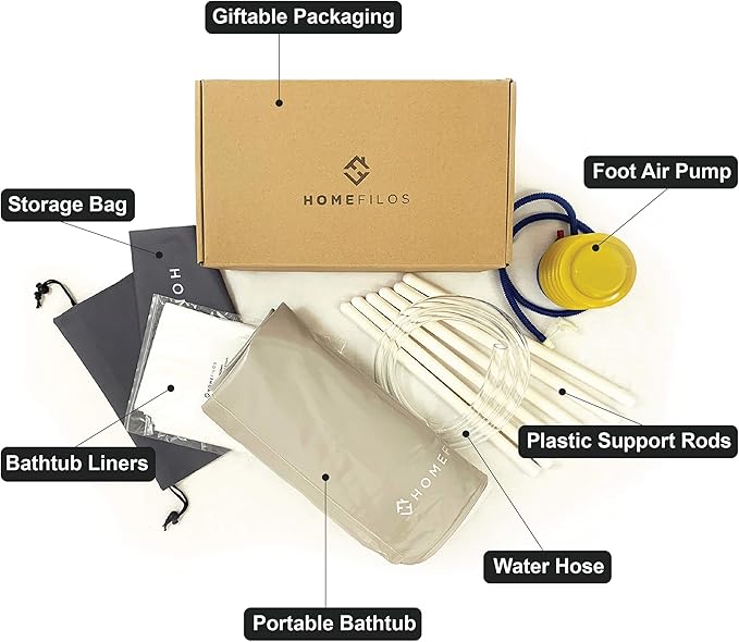 Portable Bathtub (Large) by Homefilos, Ice Bath and Cold Plunge for Athletes, Inflatable Adult Size Japanese Soaking Hot Tub for Shower Stall