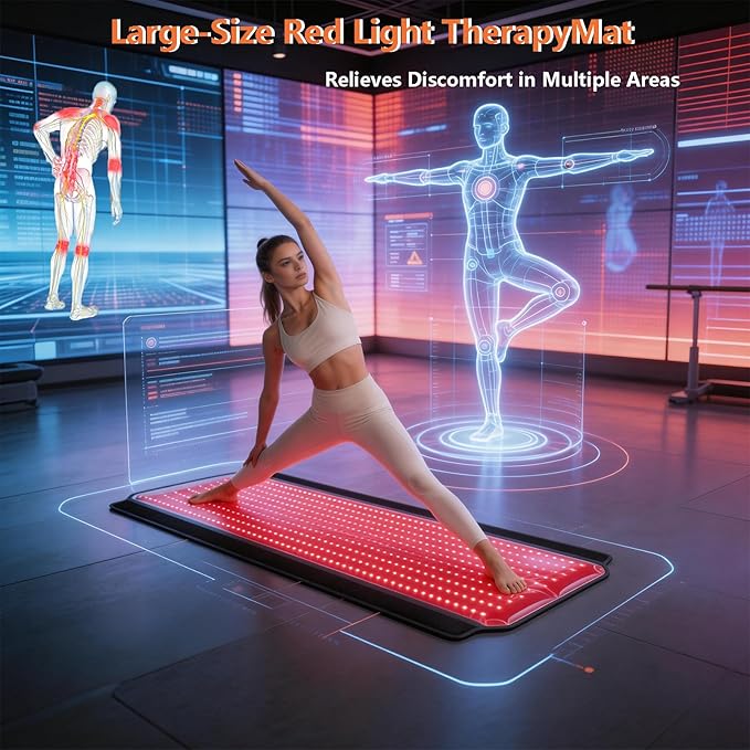 Full Body Red Light Therapy Mat, 59.1"*25.6" Whole Red Light Therapy Blanket with 3 Light Modes & 5 Working Modes, 600 LEDs redlight with 660nm & 850nm for Men, Women, Pets
