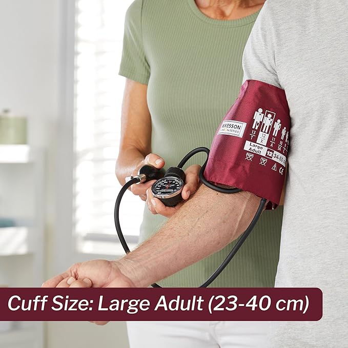 McKesson Aneroid Sphygmomanometer – Manual Blood Pressure Cuff Monitor with Carrying Case, Cuff 34-50 cm, Burgundy, 2 Count