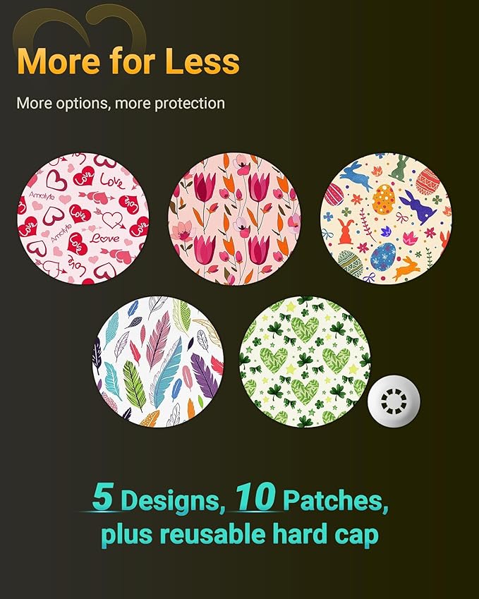 Libre 3 Sensor Covers Waterproof, Amolyfe 10 Pack Freestyle Libre 3 Plus Covers, Bump-Proof with Hard Cap, Waterproof Breathable Medical CGM Adhesive Patches, 14-Day CGM Protection (Easter)