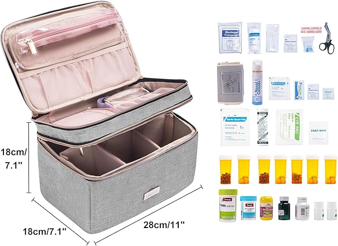 Medicine Storage Bag Pill Bottle Organizer with Portable Small Pouch Travel Medication Bottle Organizer for Emergency Home First Aid Box Kit (Gray)