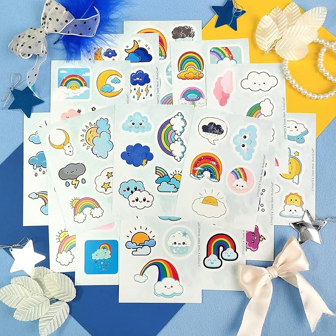 BulbaCraft Cloud Stickers, Rainbow Stickers for Water Bottles, Cloud Stickers, Cloud Birthday Party Decorations and Supplies, Rainbow Party suppliess, Gifts for Women & Men