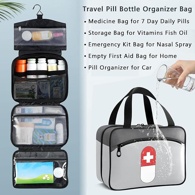 Naanle Pill Organizer Bag Travel Pill Bottle Medicine Organizer Home Storage Medication Bag for Vitamin Supplements, Pill with Cross Empty First Aid Bag for Camping Car, 1.0 Count